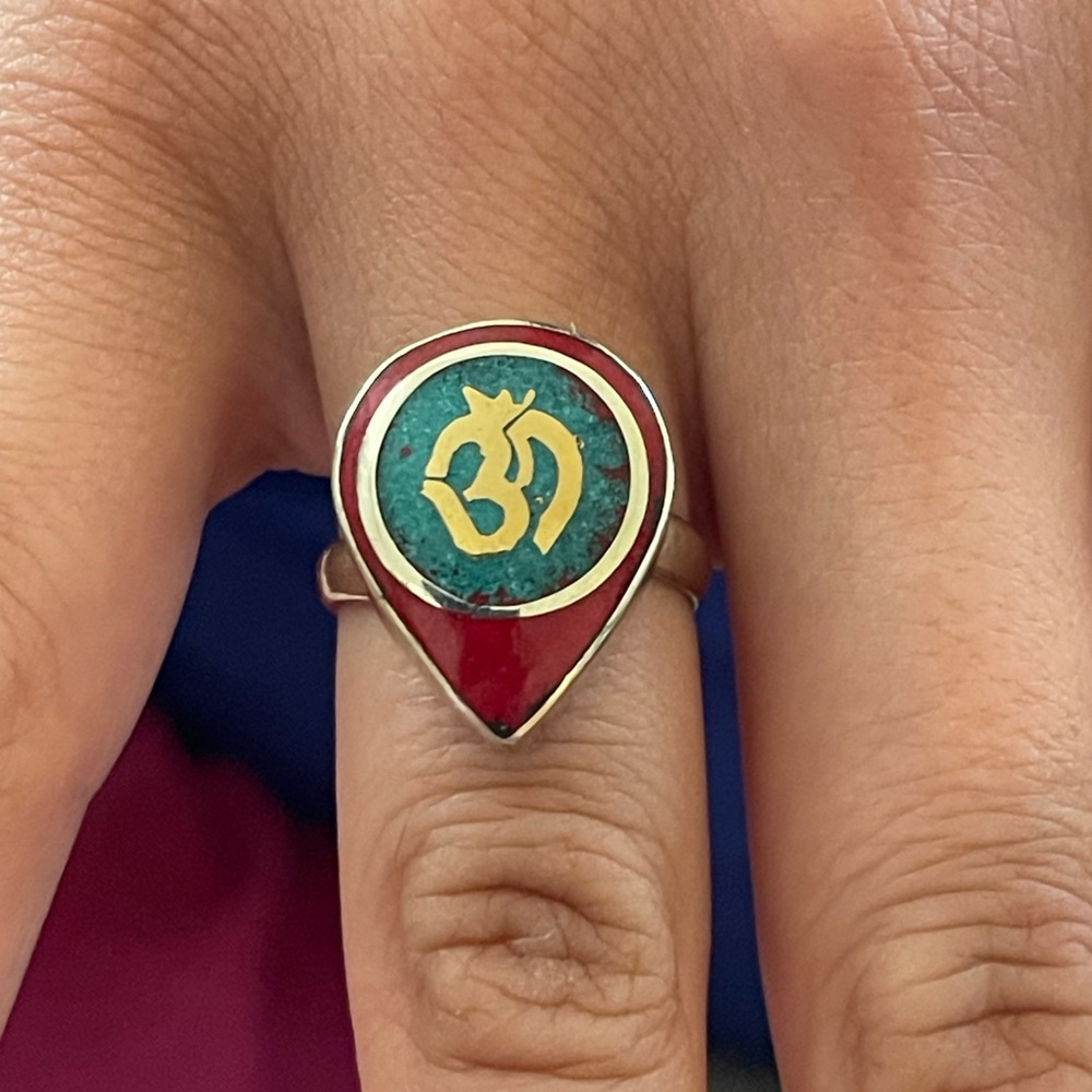 Tibetan turquoise and red coral adjustable rings - Picture 2 of 10